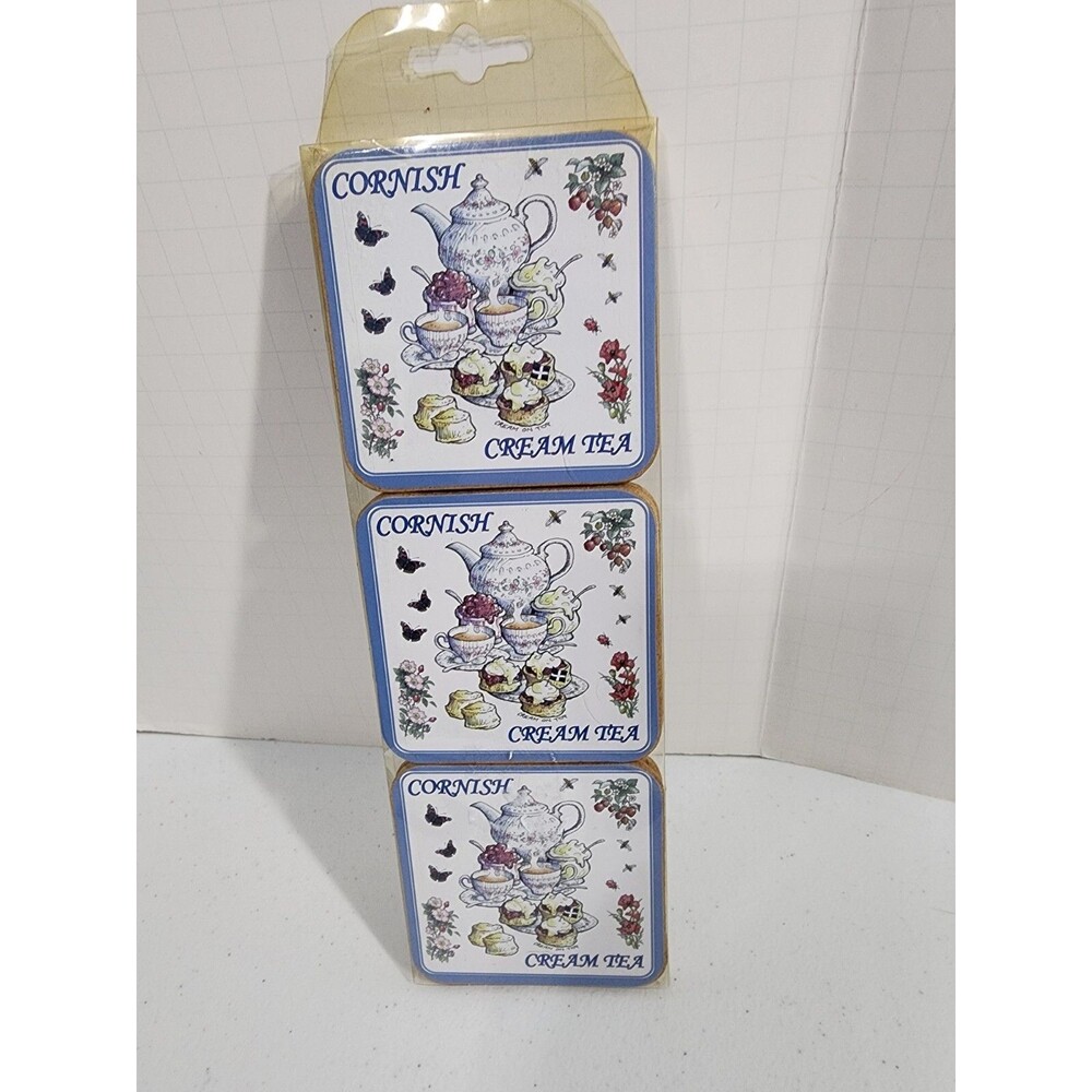 6 Cornish Cream Tea Coasters Tea Set With Desserts Cork Back